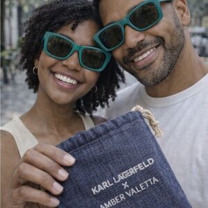 New Authentic Karl Lagerfeld x Amber Valletta Green Oversized Square Sunglasses